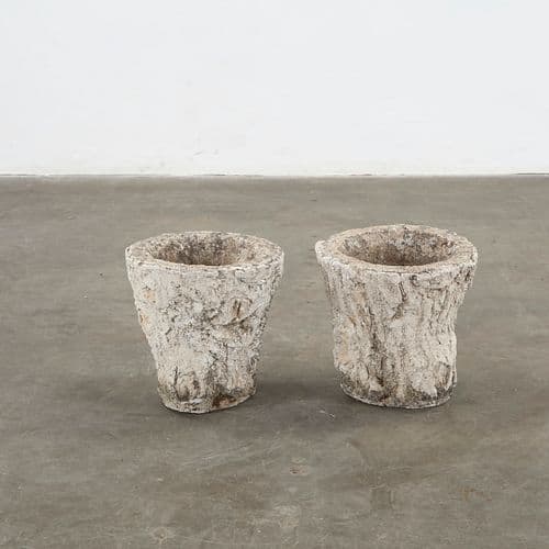 Pair of Cylindrical Faux Bois Planters, 1960s