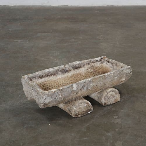 Rectangular Faux Bois Concrete Planter, France, 1950s