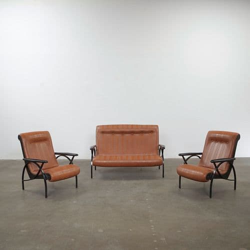 Mid-Century Modern Leatherette Salon Set, Italy by Gio Ponti, catalogued at Circa