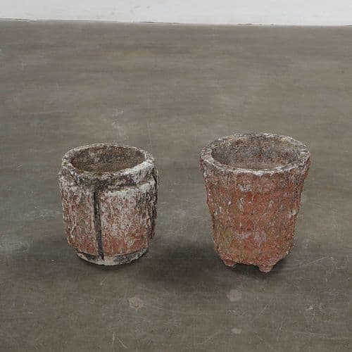 Pair of Red Faux Bois Planters, France, 1950s