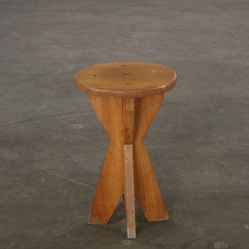 Brutalist Tripod Stool in Solid Wood, 1960s