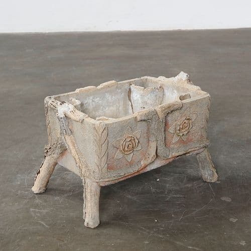 Rectangular Faux Bois Planter with Floral Decoration, France, 1950s