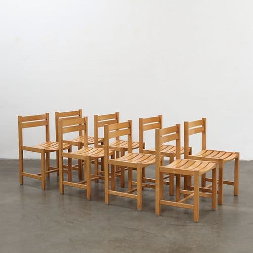 Andre Sornay, Set of Eight Wood Dining Chairs, 1970s