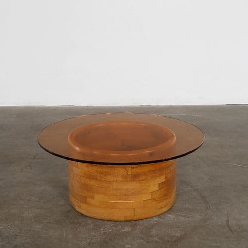Peroz, Glass and Wood Coffee Table, 1970s