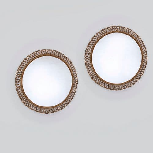 Pair of 44-Inch Italian Rattan Mirrors, 1960s