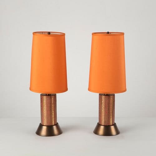Pair of Orange Ceramic Table Lamps, 1960s