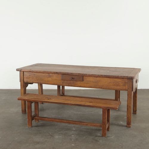 French 19th Century Oak Farmhouse Dining Table with Two Benches