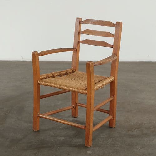 Brutalist Armchair in Rope and Wood in the style of Francis Jourdain, 1950s