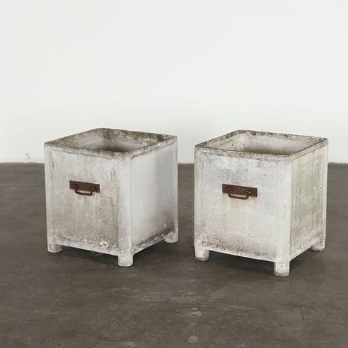 Chanal, Pair of Square Planters with Metal Handles, 1960s
