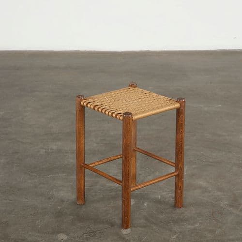 Wood and Rope Stool in the style of Charlotte Perriand, 1950s