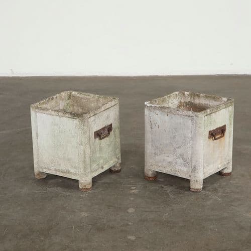 Chanal, Pair of Square Planters with Metal Handles, 1960s