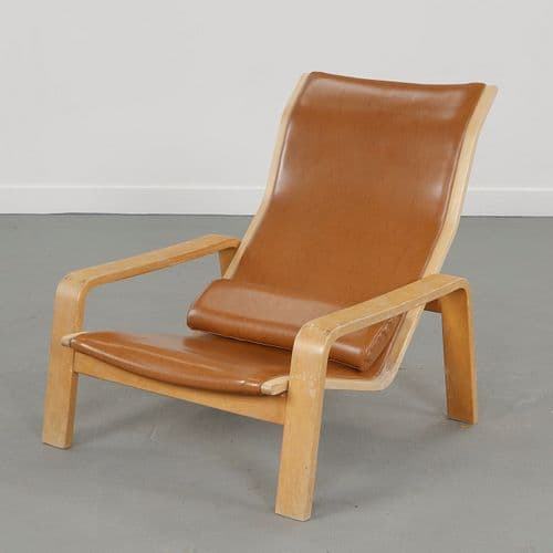 Ilmari Lappalainen for Asko, Leather Pulkka Lounge Chair, Finland, 1960s