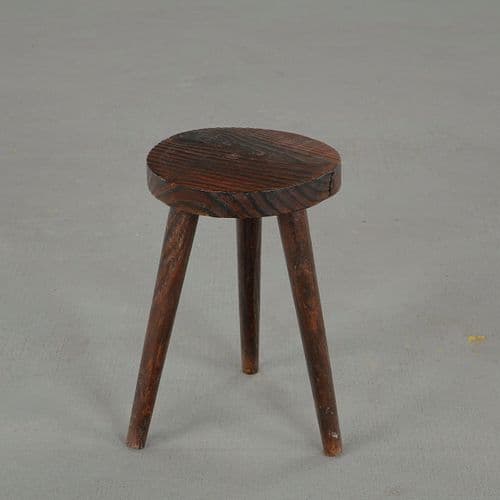Brutalist Carved Wood Tripod Stool, 1960s