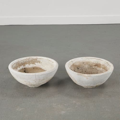 Pair of White Round Stone Planters, 1960s