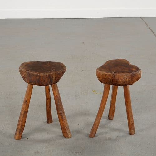 Pair of Brutalist Wood Stools, 1960s