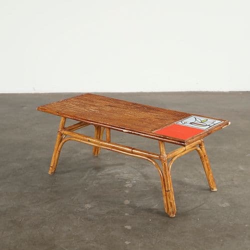 Audoux Minet for Roger Capron, Bamboo and Ceramic Coffee Table, 1950s