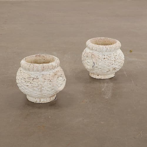 Pair of Small Round White Planters attributed to Grandon Fres, 1960s