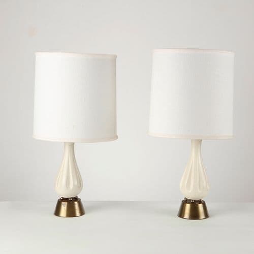 Pair of White Ceramic Table Lamps, 1960s