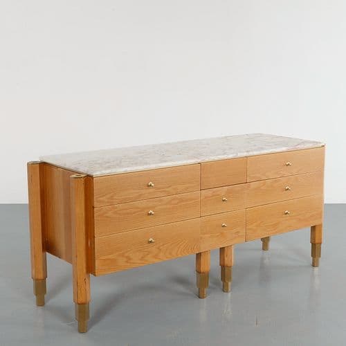 Mid-Century Wood and Marble Sideboard, 1950s