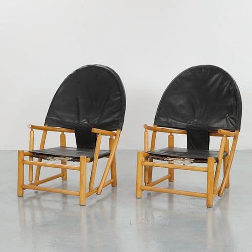 Piero Palange & Werther Toffoloni, Pair of Black G23 Hoop Armchair, 1970s