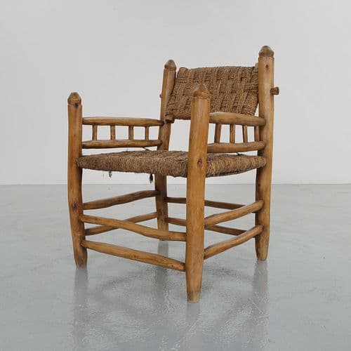 Rope and Wood Armchair attributed to Audoux Minet, 1950s