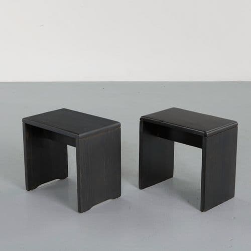 Charlotte Perriand for Les Arcs 1600, Pair of Black Pine Stools, 1960s
