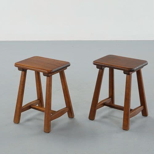 French Provincial, Pair of Solid Wood Rectangular Stools, 1960s