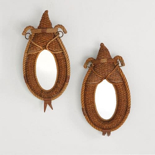 Audoux Minet, Pair of Small Rope Mirrors, 1950s