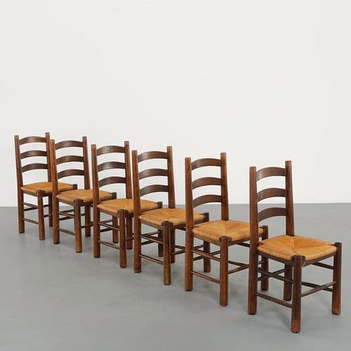 Set of Six Brutalist Rustic Dining Chairs by Charles Dudouyt, sold at Circa