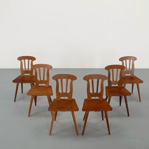 Set of Six Wood Brutalist Chairs, 1950s