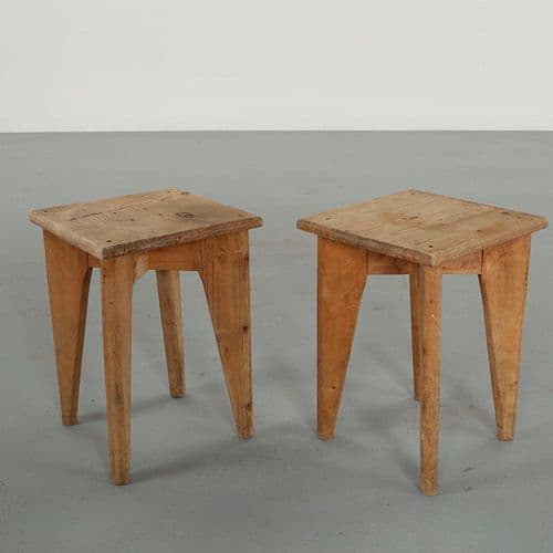 Pair of Rustic Wood Stools, 1960s