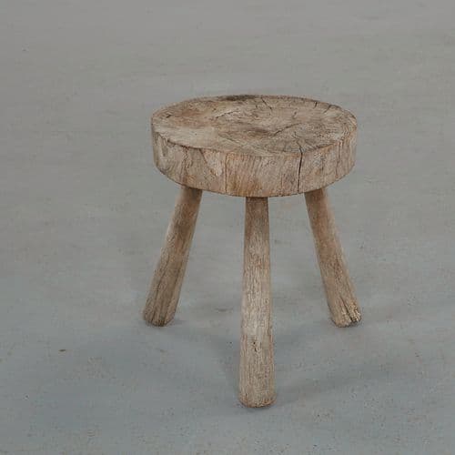 Brutalist Solid Wood Round Stool, Europe, 1960s