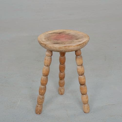 Rustic Turned Leg Stool, 1960s