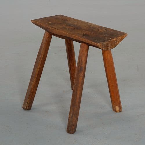 Brutalist Rectangular Solid Wood Stool, 1960s