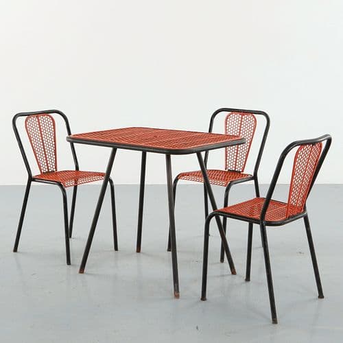 Rene Malaval, Red Outdoor Metal Dining Set, 1950s
