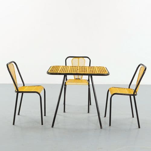 Rene Malaval, Yellow Outdoor Metal Dining Set, 1950s