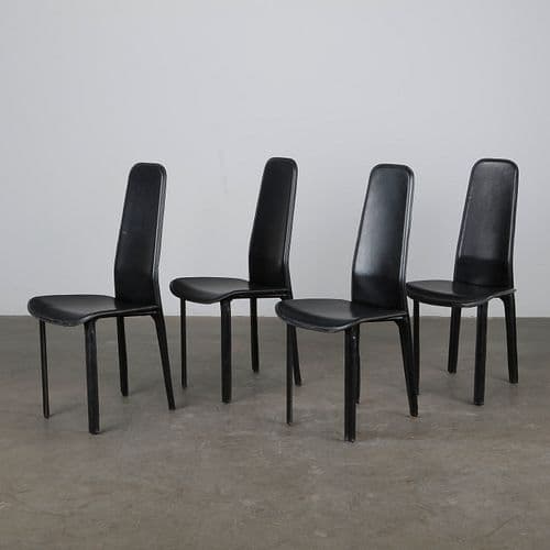 Cidue, Set of Four Italian Leather High Back Dining Chairs, 1980s