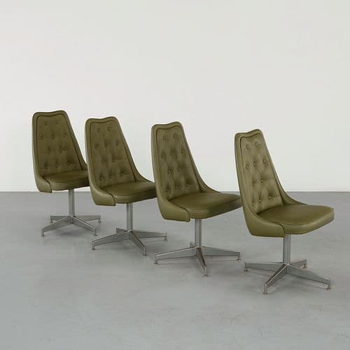 Walter of Wabash, Set of 4 Green Leather Chairs, 1960s