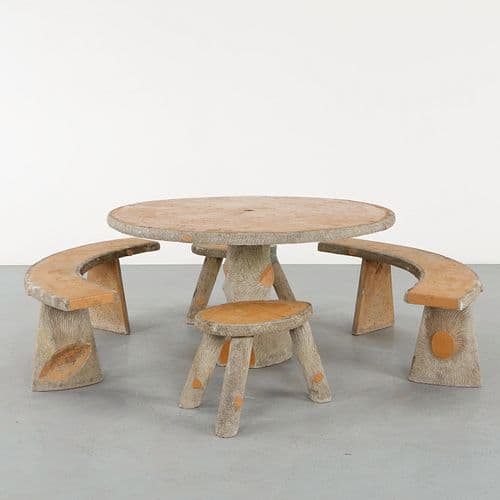 Faux Bois Outdoor Concrete Dining Set, 1960s