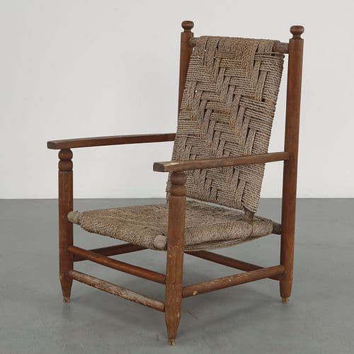 Rope and Wood Armchair attributed to Charles Dudouyt, 1950s
