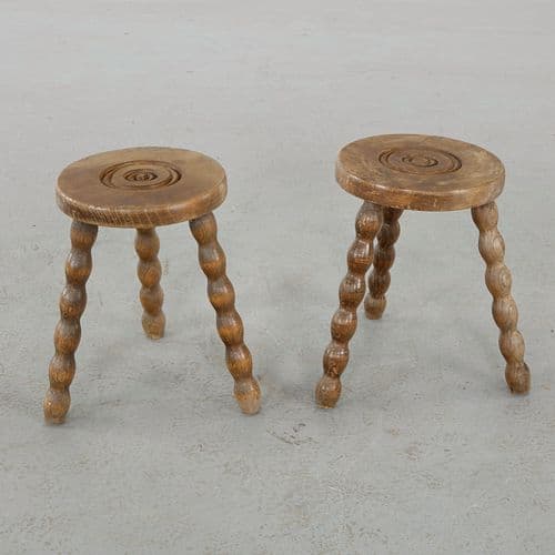 Charles Dudouyt, Pair of Brutalist Wood Stools, 1960s