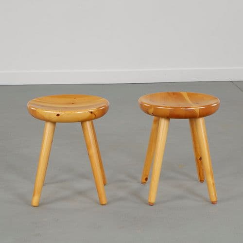 Pair of French Pine Stools in the style of Charlotte Perriand, 1960s