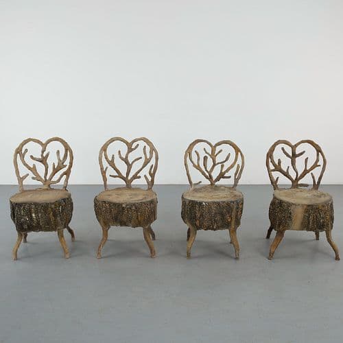 Set of Four Faux Bois Concrete Chairs