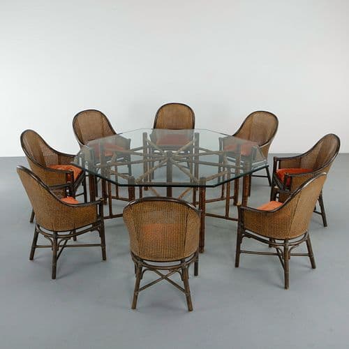 McGuire Furniture Company, Octagonal Dining Table and Eight Chairs, 1970s