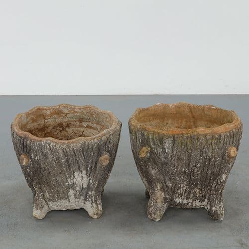 Pair of Round Faux Bois Planters, 1960s