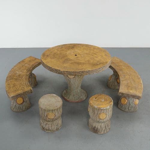 Faux Bois Outdoor Concrete Set, 1960s