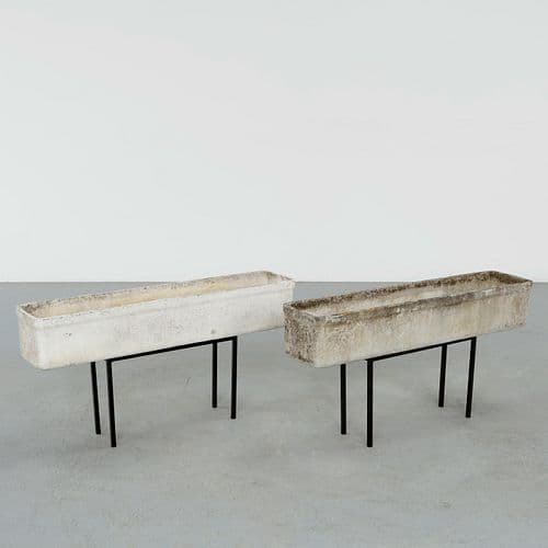 Willy Guhl, Pair of Rectangular Planters on Metal Stands, 1960s