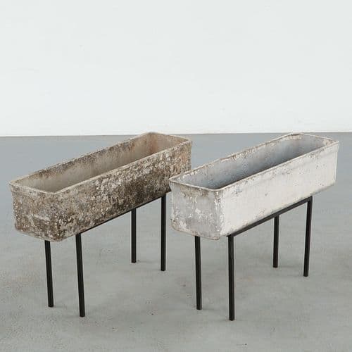 Willy Guhl, Pair of Rectangular Planters on Metal Stands, 1960s