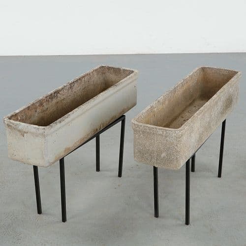 Willy Guhl, Pair of Rectangular Planters on Metal Stands, 1960s