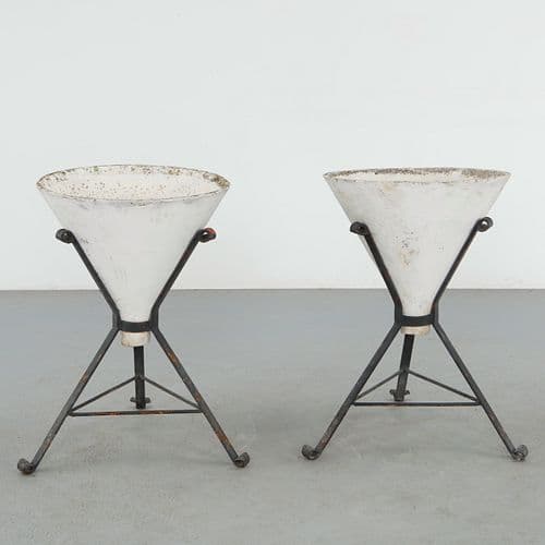 Willy Guhl, Pair of Conical Planters on Metal Stands, 1960s